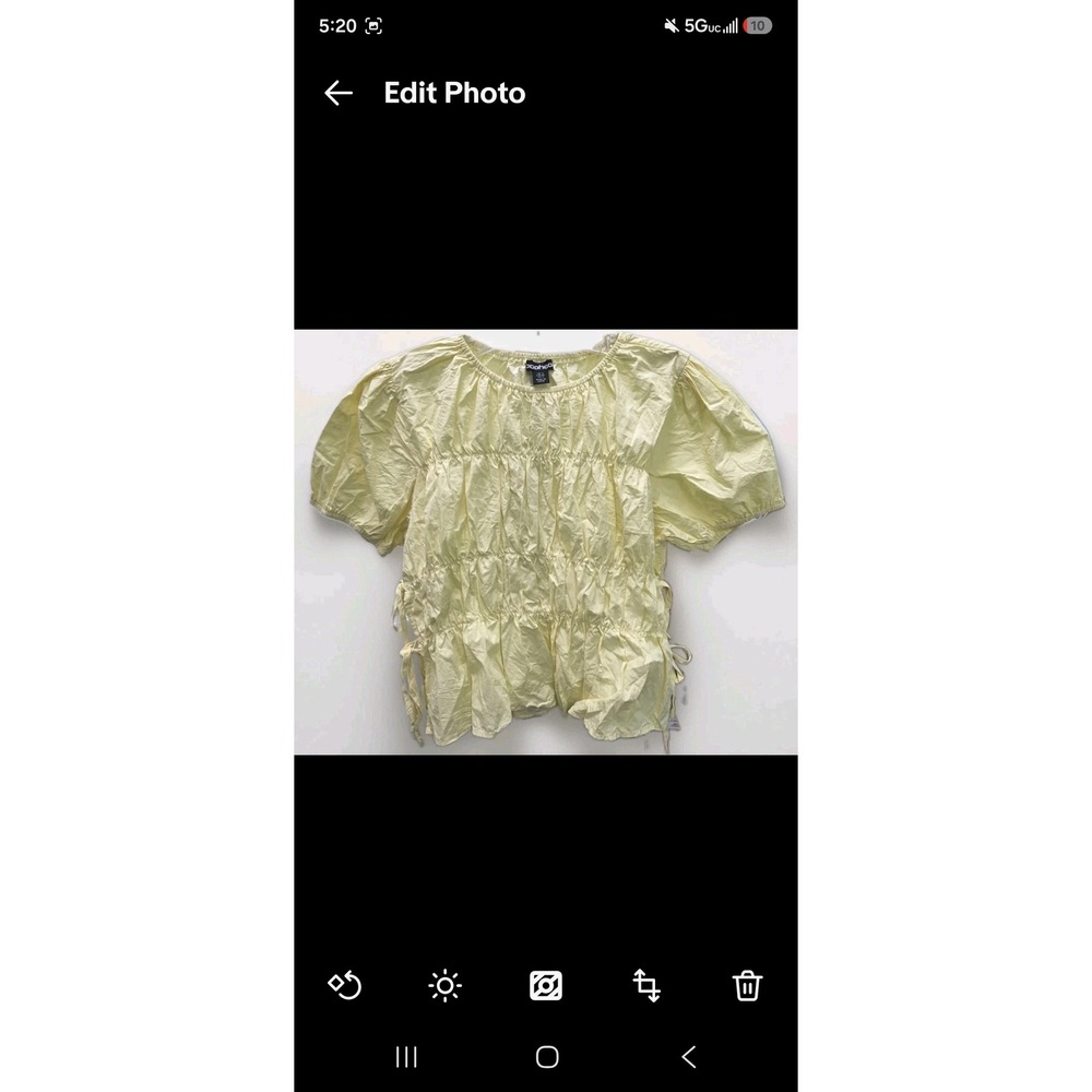 Boohoo Yellow Ruched Smocked Puff Sleeve Blouse Top Size US 12